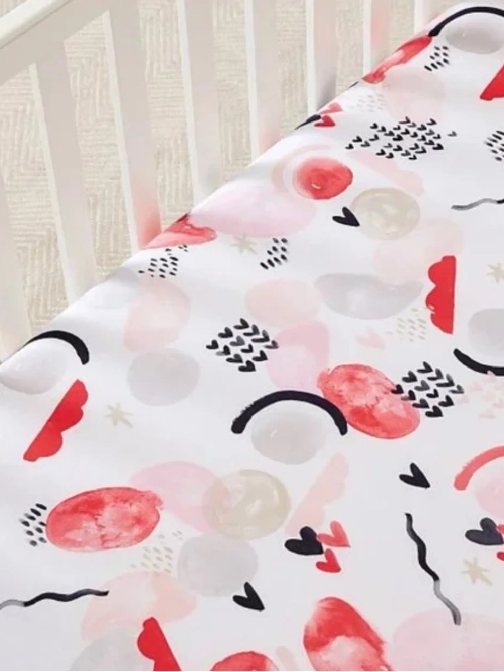 Pottery Barn Kids Watercolor Hearts Organic Crib Sheet Pink Gray Black